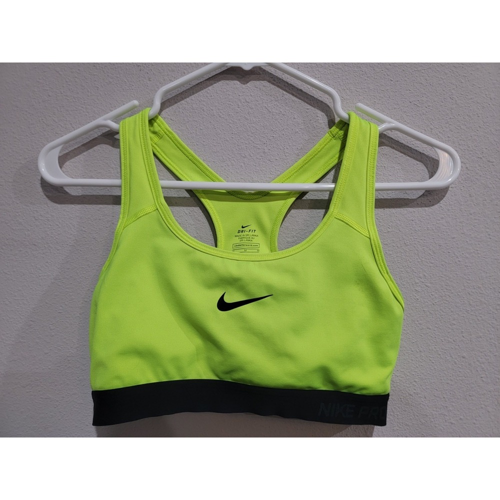 Nike Sport Bra Size M Yellow Green Wireless Unlined Racerback Pullover Dri-Fit